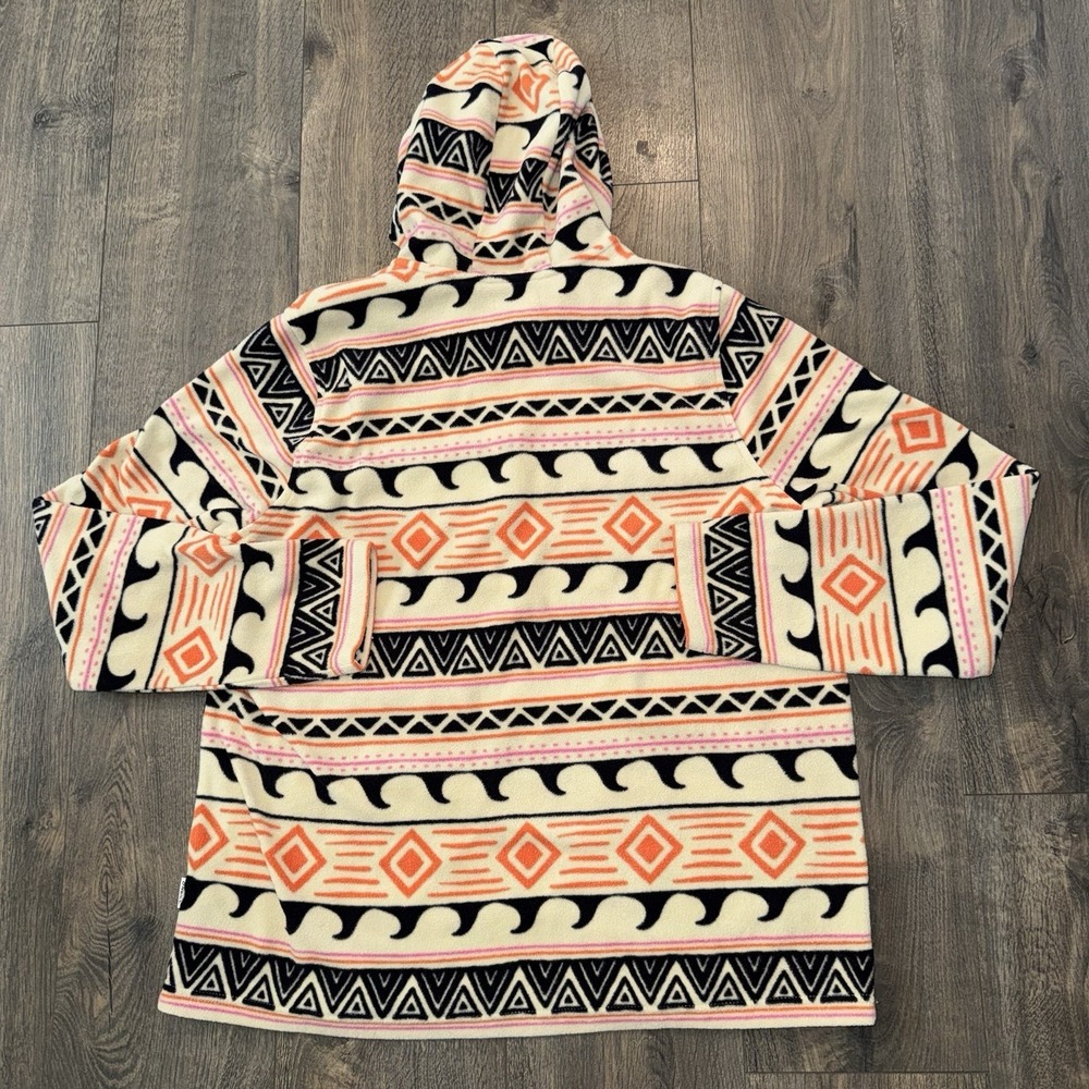 O'Neill Hoodie Woman's Sz Large Beige Aztec Fleece Quarter Zip Pullover Tribal - Picture 7 of 13